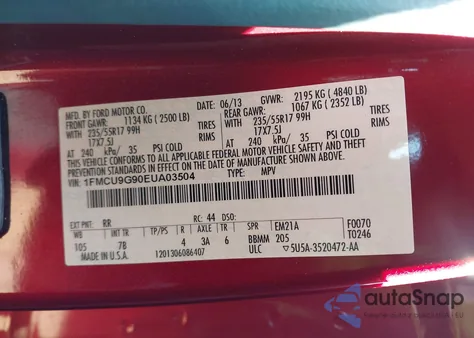 2014 Ford Escape Se z USA, uszkodzony, nr VIN 1FMCU9G90EUA03504